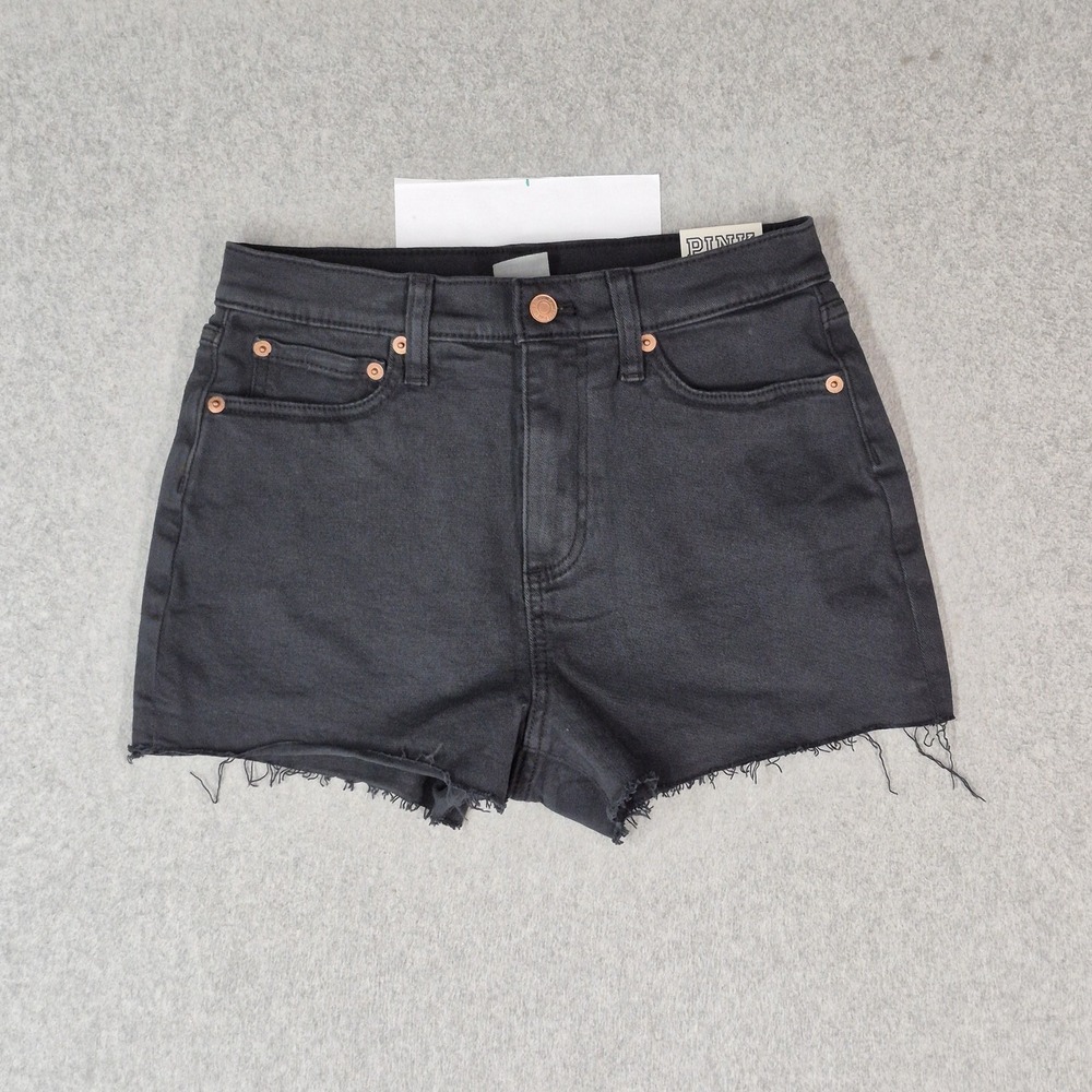 PINK Victoria's Secret Women Shorts 26 Black Denim High Waisted Cut Off NWT